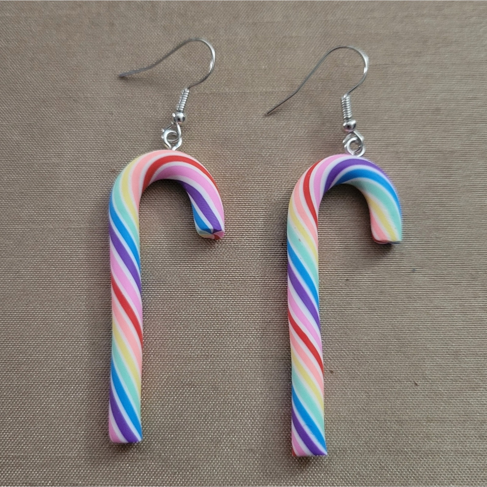 Rainbow Candy Cane Christmas Earrings